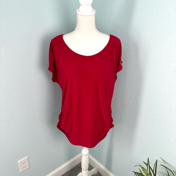 Luxology, Cold Shoulder Lace Up Detail Ruch Side Red Size Lg - Picture 4 of 9